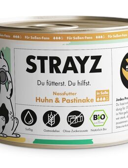 STRAYZ BIO Katze 6 x 200 g - Bio-Huhn & Bio-Pastinake in Soße