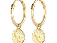 Elli Paar Creolen Creolen Plättchen Coin Organic Look 925 Silber