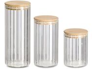 Zeller Present Vorratsglas, Bambus, Glas, (Set, 3-tlg., Ø 9 cm - 610 ml, 850 ml, 1100 ml), aus Borosilikat mit raffinierten Rillen