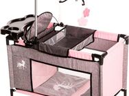Bayer Puppenbett Puppenmultibett, grau/rosa, Mit integriertem Hochstuhl, Wickelablage und Mobile