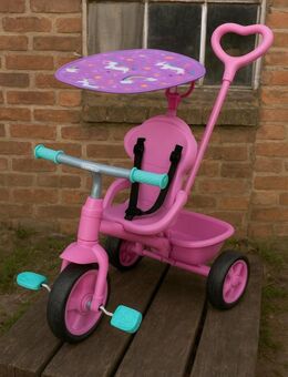 KINDER DREIRAD MIT SCHIEBESTANGE IM UNICORN DESIGN - Dargun