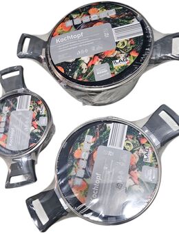 6-Tlg. Kochtopfset Home Ideas, Neu, Grau, 16cm - 20cm - 24cm - Leipzig Alt-West