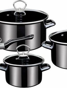 GSW Topf-Set Profi-Black-Star, Stahl-Emaille (Set, 7-tlg., 1x Stielkasserolle 16 cm, je 1x Fleischtopf 16/20/24 cm), Induktion