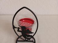 Teelichthalter Weihnachten Rot Glas Metall schwarz Engel verziert. Höhe ca. 15cm - Essen