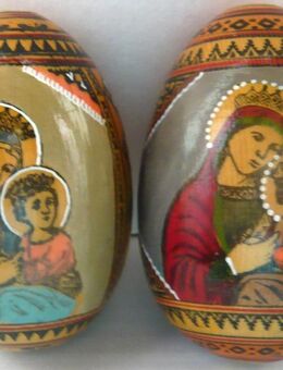 Holzeier mit kunstvoller religiöser Malerei Ikonen TOP - Amberg