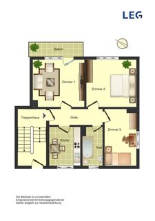 3-Zimmer-EG-Wohnung in der Stadtmitte, mit neuem Badezimmer (Dusche)
