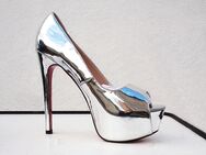 Gr. 41 - 44, sexy Plateau High Heels Peeptoe Pumps, LACK silber ( Sohle pink ) - Bruchköbel