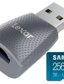 Speicherkartenleser Lexar, USB 3.2 Gen 1 Typ A, Samsung EVOSelect MicroSDXC 256GB mit einer Datenübertragung von bis zu 130MB/s, V30, A2, U3, inklusive SD-Adapter - Fürth