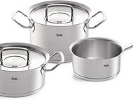 Fissler Topf-Set ORIGINAL-PROFI COLLECTION® Edelstahl-Topfset, Edelstahl 18/10 (1-tlg., 1x Bratentopf Ø 20 cm, 1x Kochtopf Ø 20 cm, 1x Kasserolle Ø 16 cm), mit breitem Schüttrand, Kaltmetallgriffen. Made in Germany