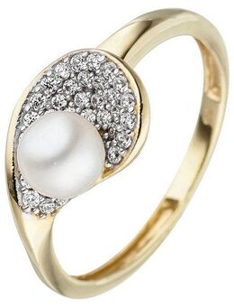 JOBO Perlenring, 375 Gold mit Perle und Zirkonia