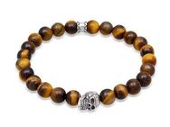 Kuzzoi Armband Tigerauge Totenkopf Bead Steinarmband 925 Silber