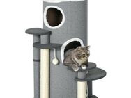 PawHut Kratzbaum Kratztonne Katzenbaum mit Katzenbett, Kletterbaum mit Spielball, Grau, Grau, Ø57 x 99H cm