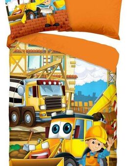 good morning Kinderbettwäsche Building, Renforcé, 2 teilig, Baumwolle, 135x200, Reißverschluss, Wendeoptik, Kind, Junge Baumeister