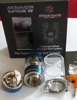 Steamcrave Supreme V2 RDTA. Blau. FP. 36€. Neu nur geöffnet. SAMMLUNGSVERKLEINERUNG! Selbstwickler, RTA, Verdampfer, Tank für Akkuträger, E Zigarette, Mod Box, Vape. - Bühl