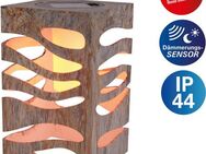 näve LED Solarleuchte Hilda, Tageslichtsensor, LED fest integriert, Warmweiß, quadratisch, silber/beige Marmoroptik, Flammeneffekt, Dämmerungssensor