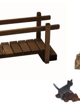 Alfred Kolbe Krippen-Zubehör Weihnachtsdeko (Set, 3tlg), Wegkreuz mit Brücke, inkl. Hund und Katze