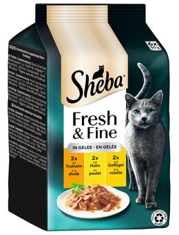 Multipack Sheba Fresh & Fine Frischebeutel 6 x 50 g - Truthahn, Huhn & Geflügel in Gelee