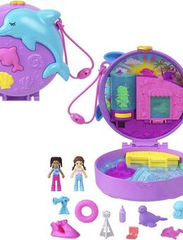 Polly Pocket Spielwelt Delfin Retten Schatulle, mit 2 kleinen Puppen