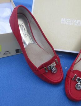 NEU im Original Karton * Klassisch * Echt Leder * Loafer * Mokassin * Ballerina * Schuhe "MICHAEL KORS" MK * Original * HAMILTON MOC * Gr. 37- 37,5 * 37½ / 4- 4,5 * rot * silber * - Riedlingen