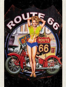 Hochwertiges Blechschild Route 66 Motorrad mit Pin Up Girl 20x30 cm - München