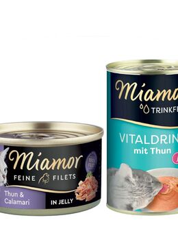 Miamor Kombi-Paket: Feine Filets 12 x 100 g + Trinkfein Vitaldrink 6 x 135 ml - Feine Filets Thunfisch & Calamari + Vitaldrink mit Thunfisch