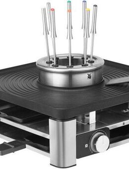 WMF Raclette Lumero Gourmet Station 3-in-1, Raclette, Fondue und Indoor-Grill, 8 Raclettepfännchen, 1800 W, spülmaschinengeeignete Pfännchen/Platte, Spritzschutz, LED-Beleuchtung