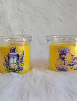 Duftkerze Kerze im Glas Zitronen Duft Lavendel Motiv - Rheinbach