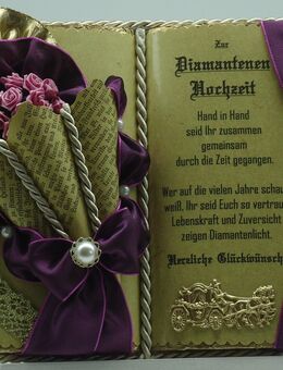 Handgefertigtes Deko-Buch zur Diamantenen Hochzeit mit Holz-Buchständer - Pressath
