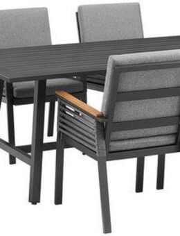 KONIFERA Garten-Essgruppe Edessa, TOPSELLER!, (Set, 19-tlg., 6x Sessel, 1x Tisch 180x97x74 cm, inkl. Auflagen, Aluminium), Tischplatte aus Alu-Lamellen,Armlehne mit Seilgeflecht&Noonwood-Latten
