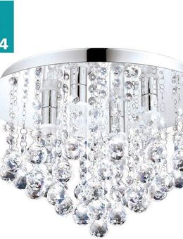 EGLO LED Deckenleuchte ALMONTE, LED wechselbar, Warmweiß, chrom / Ø35 x H23 cm / inkl. 4 x G9 (je 2,5W) / spritzwassergeschützt