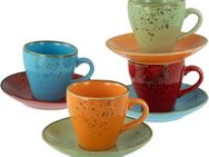 CreaTable Espressotasse Nature Collection Mediterran, Espresso-Set, 8-tlg., Steinzeug, Handwerklicher Look, Vintage