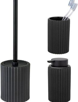 SCHÖNER WOHNEN-Kollektion Badaccessoire-Set »Soliera«, Set, 3 tlg., Zahnputzbecher, Seifenspender & WC-Garnitur, Keramik, Rillenstruktur