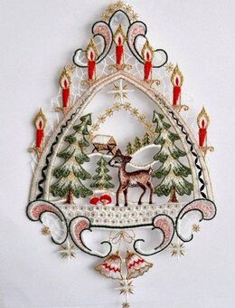 Stickereien Plauen Fensterbild Reh im Wald