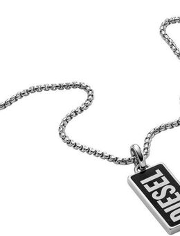 Diesel Kette mit Anhänger Schmuck Geschenk Edelstahl DOGTAG Black Agate Signet, mit Achat