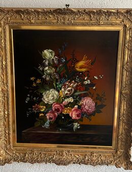 Großes Blumen-Stillleben mit prunkvollem Rahmen – signiert H. Graß – 90×80 cm - Langen (Hessen)
