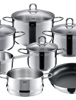 Silit Topf-Set Diamant, Edelstahl 18/10 (Set, 11-tlg., mit Dampfeinsatz), Silitherm-Allherdboden, induktionsgeeignet, spülmaschinengeeignet