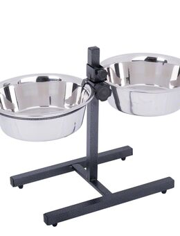 Hundebar inklusive 2 Edelstahlnäpfe - 2 x 1,8 l, Ø 21 cm, Höhe bis 38 cm