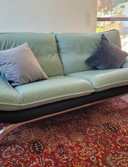 Exquisites eisblaues 3-Sitzer Lederland-Sofa - Beerfelden