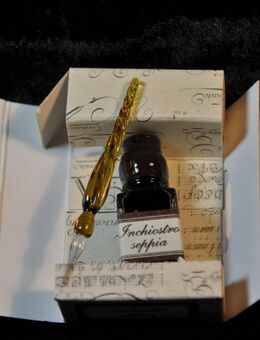 Mini Kalligraphie Glasfeder in braun mit Tinte in Geschenkverpackung - Alzenau