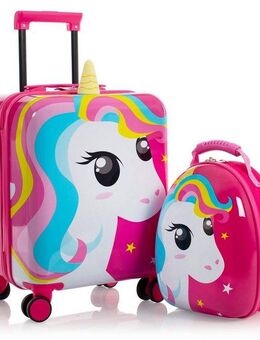 Heys Kofferset Super Tots, 46 cm, Einhorn, 2 Rollen, (Set, 2 tlg., Kinderkoffer und Rucksack), Heys x Joachim Llambi Kindertrolley Kinder Reisegepäck
