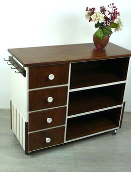 Alte Küchenanrichte / Mobile Kücheninsel / Sideboard, Nußb + Weiß - Sinzig