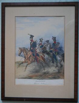 Bild mit Farblithografie , Reitende Artillerie ,Königreich Sachsen , Militaria , Uniformen ,Grafik - Görlitz