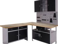 ONDIS24 Werkstatt-Set Basic One, 2x Werkbank, 1x Werkstattschrank, 3x Lochwand
