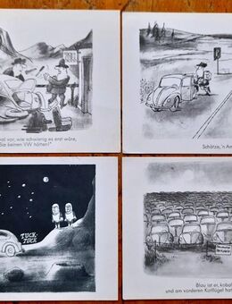 4 alte Postkarten der Serie Spaß am VW - für Sammler und VW Fans - Niederfischbach