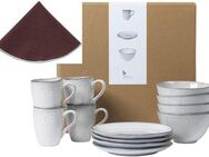 Broste Copenhagen Frühstücks-Geschirrset Nordic Sand, inklusive Serviette Wilhemina (16-tlg), 4 Personen, Keramik, Beliebte Geschirr Sets Exclusiv mit Geschenk