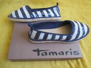 NEU * Edel * Marine * Maritim * Sailor * Navy * Glitzer- Pailletten * Streifen * Espadrilles * Schlüpf- Schuhe "Tamaris" Gr. 41/ 8 * dunkel- blau * weiss * - Riedlingen Zentrum