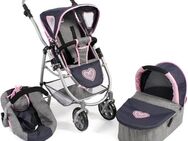 CHIC2000 Kombi-Puppenwagen Emotion All In 3in1, Grau-Navy, inkl. Babywanne, Babyschale und Sportwagenaufsatz