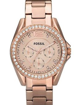 Fossil Multifunktionsuhr RILEY ES2811, Quarzuhr, Armbanduhr, Damenuhr, Datum, Edelstahlarmband, Glassteine