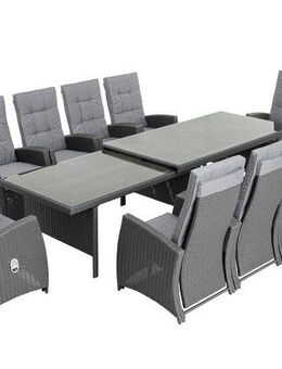 KONIFERA Garten-Essgruppe »New Paris«, (Set, 31-tlg., 10 Sessel, Tisch ausziehbar Tisch 100x200-324,5x74 cm), Rückenlehne verstellbar, inkl. Auflagen