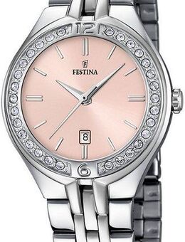 Festina Quarzuhr Mademoiselle F16867/6, Armbanduhr, Damenuhr, Edelstahlarmband, analog, Tag, Zirkonia (synth)